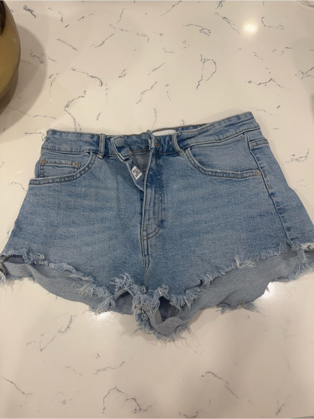 Zara Light Blue Distressed Denim Shorts
